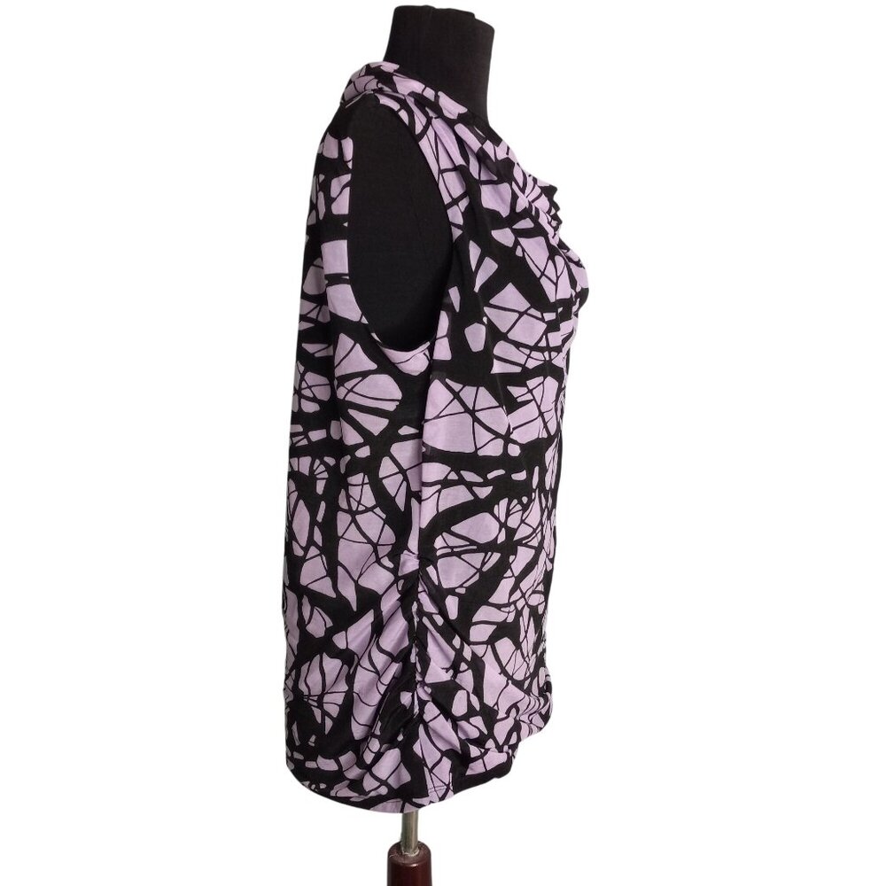 Dana Buchman L Top Womens Sleeveless Cowl Neck Black Lavender Abstract Print - Picture 4 of 9